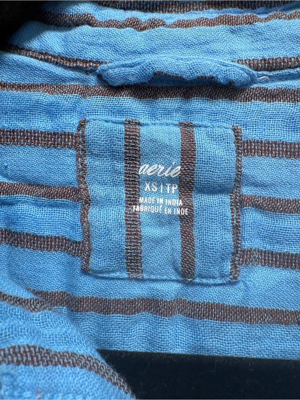 aerie Light Blue and Black Striped Long-Sleeve Button-Down Shirt - Picture 2 of 3
